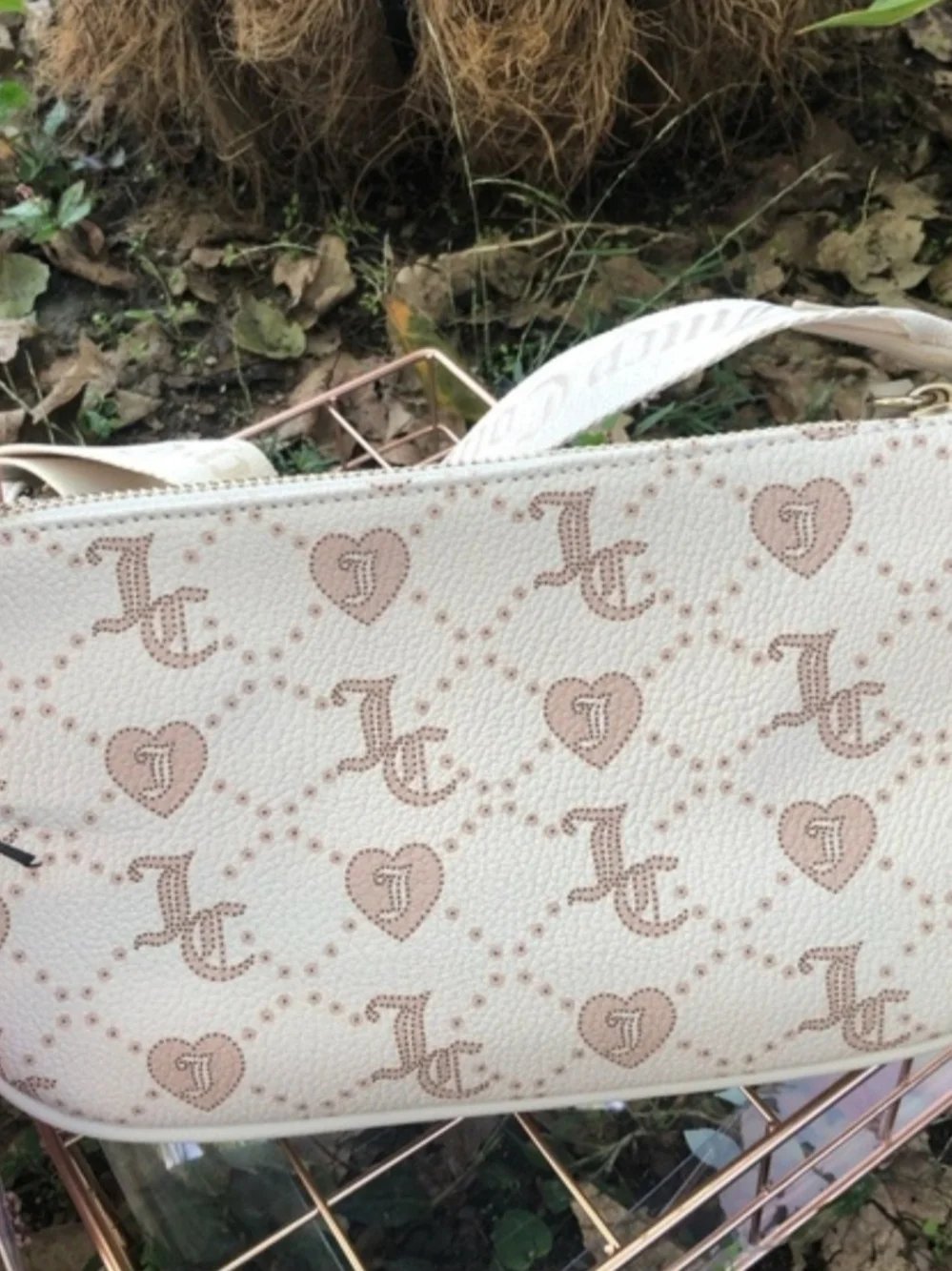 Juicy Couture Cream Faux Fur and Logo Crossbody with Gold Chain - Picture 3 of 9